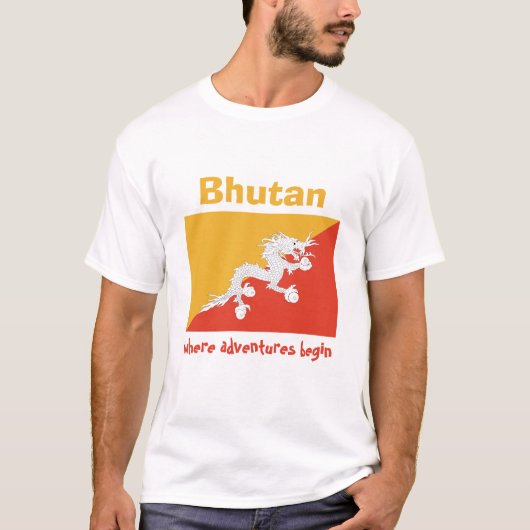 Bhutan Flag + Map + Tekst T-Shirt (Voorkant)