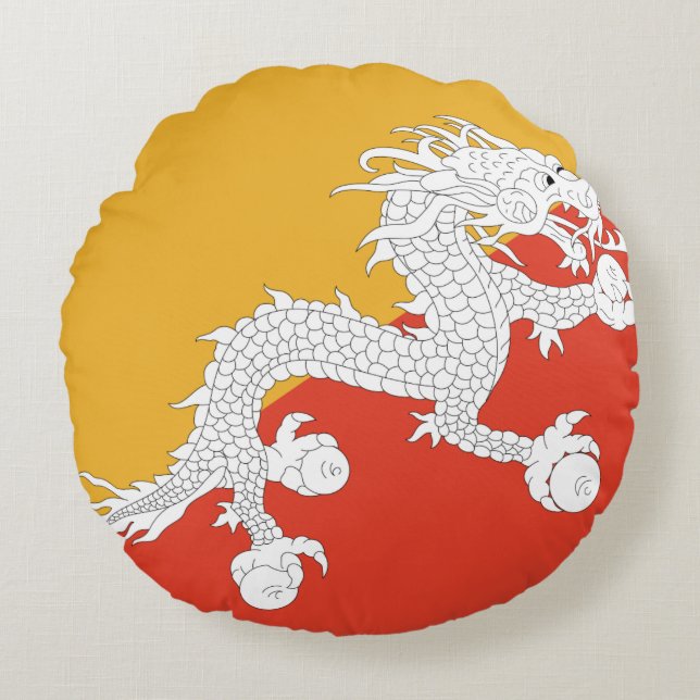 Bhutan Flag Rond Kussen (Voorkant)