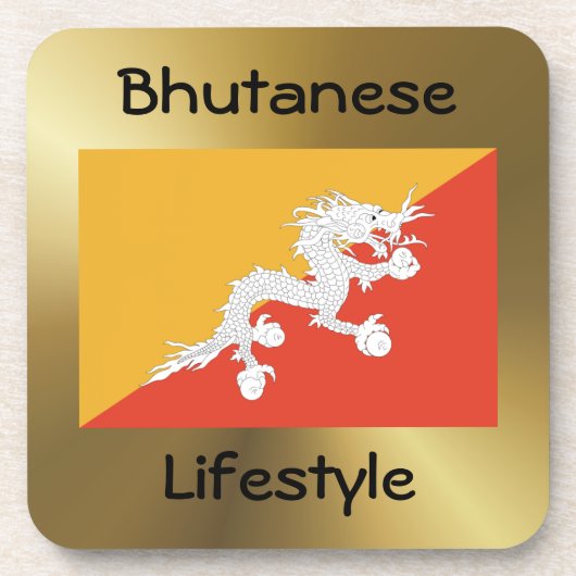 Bhutan Flag+Text Onderzetter (Voorkant)