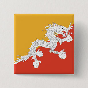 Bhutan Flag Vierkante Button 5,1 Cm