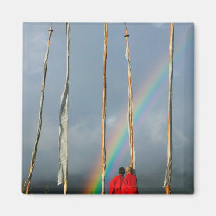 Bhutan, Gangtey dorp, Regenboog boven twee Magneet
