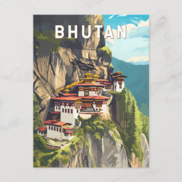 Bhutan Illustration Travel Art Vintage Briefkaart