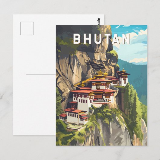 Bhutan Illustration Travel Art Vintage Briefkaart (Voorkant / Achterkant)