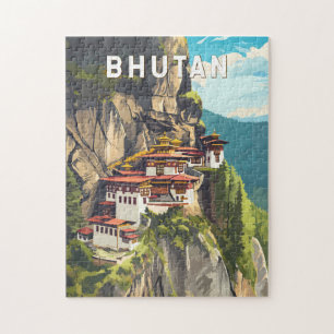 Bhutan Illustration Travel Art Vintage Legpuzzel