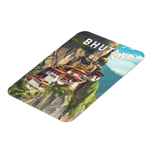 Bhutan Illustration Travel Art Vintage Magneet (Linkerzijde)