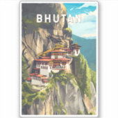Bhutan Illustration Travel Art Vintage Sticker (Voorkant)