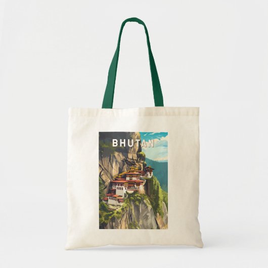 Bhutan Illustration Travel Art Vintage Tote Bag (Voorkant)