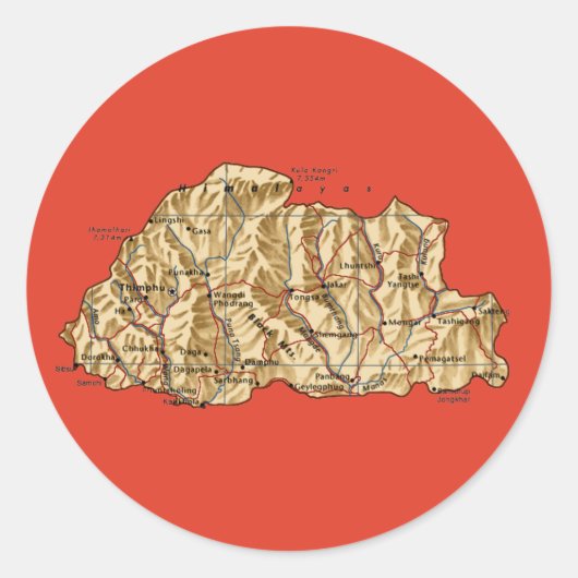 Bhutan Kaart Sticker (Voorkant)