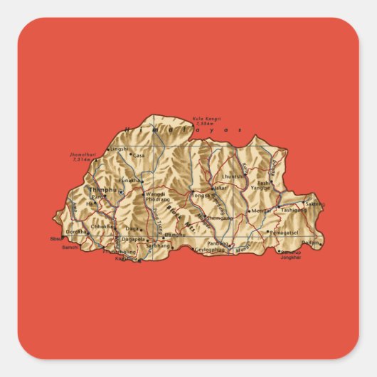 Bhutan Kaart Sticker (Voorkant)
