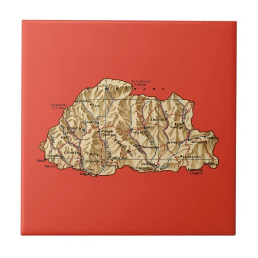 Bhutan kaart tegel tegeltje (Voorkant)