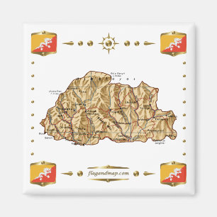 Bhutan Kaart + Vlaggen Magneet