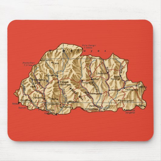 Bhutan Map Mousepad Muismat (Voorkant)