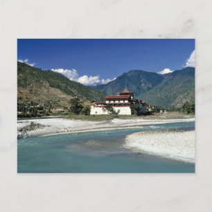 Bhutan, Punaka. De Mo Chhu rivier stroomt langs Briefkaart