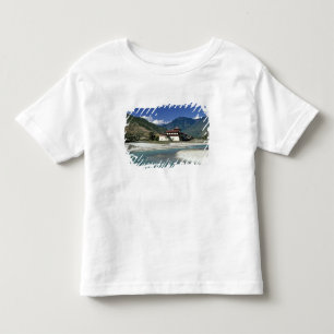 Bhutan, Punaka. De rivier de Mo Chhu stroomt voorb Kinder Shirts