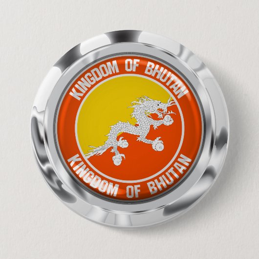 Bhutan Round Emblem Ronde Button 7,6 Cm (Voorkant)