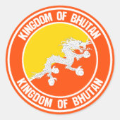 Bhutan Round Emblem Ronde Sticker (Voorkant)