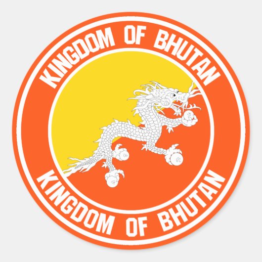 Bhutan Round Emblem Ronde Sticker (Voorkant)