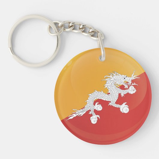 Bhutan Round Icon Flag Sleutelhanger (Voorkant)