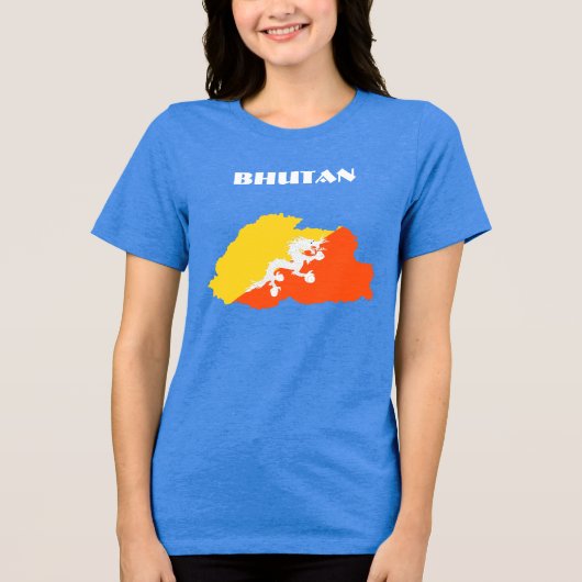 BHUTAN Speciale  Blauwe Toerist Tri-Blend Shirt (Voorkant)