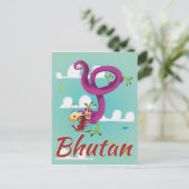 Bhutan vintage reisposter briefkaart (Staand voorkant)