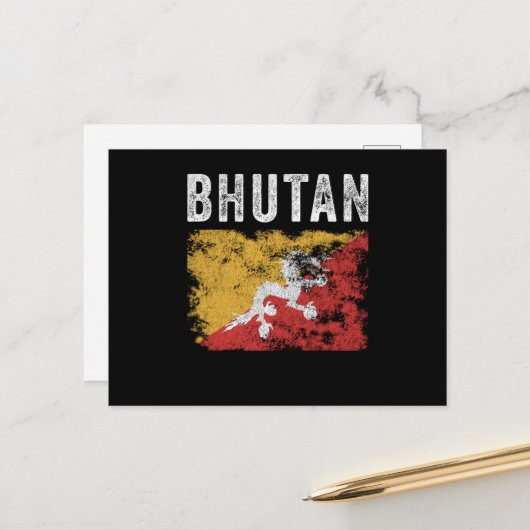 Bhutan-vlag - Bhutanese vlag Briefkaart (Voorkant / Achterkant in situ)