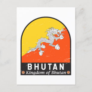 Bhutan Vlag Embleem Verstoorde Vintage Briefkaart