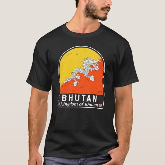 Bhutan Vlag Embleem Verstoorde Vintage T-shirt (Voorkant)