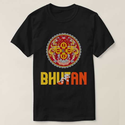 Bhutan-vlag en wapenschild t-shirt (Design voorkant)