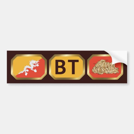 Bhutan Vlag Kaart Code Bumpersticker (Voorkant)