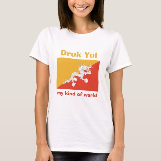 Bhutan Vlag + Kaart + Tekst T-shirt (Voorkant)