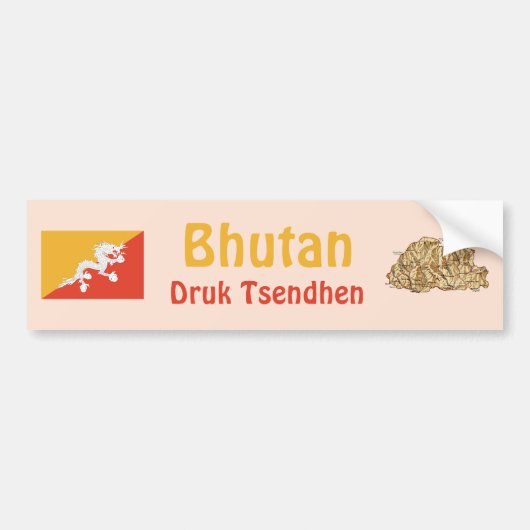 Bhutan Vlag + Landkaart Bumpersticker (Voorkant)