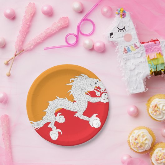 Bhutan vlag ontwerp met witte draak papieren bordje (Feest)