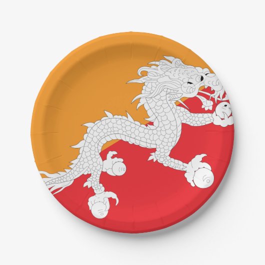 Bhutan vlag ontwerp met witte draak papieren bordje (Voorkant)