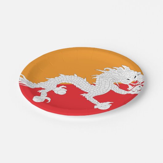 Bhutan vlag ontwerp met witte draak papieren bordje (Gekanteld)
