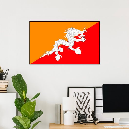 Bhutan vlag ontwerp met witte draak poster
