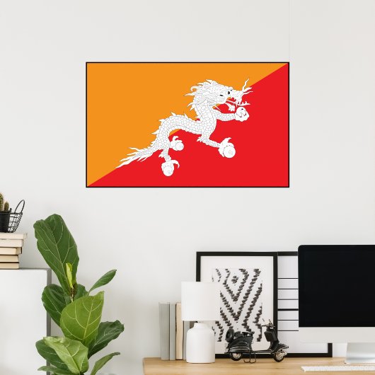 Bhutan vlag ontwerp met witte draak poster (Thuiskantoor)
