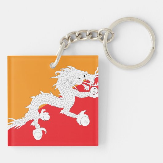 Bhutan vlag ontwerp met witte draak sleutelhanger (Achterkant)