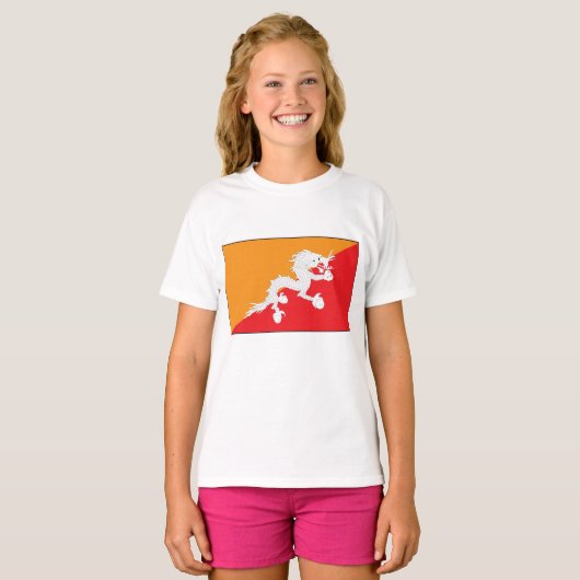 Bhutan vlag ontwerp met witte draak t-shirt (Voorkant volledig)