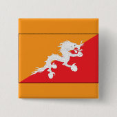 Bhutan vlag ontwerp met witte draak vierkante button 5,1 cm (Voorkant)
