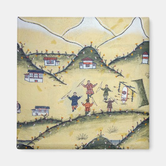 Bhutanees huis met boogschilderijen - Bhutan Magneet (Voorkant)