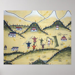 Bhutanees huis met boogschilderijen - Bhutan Poster