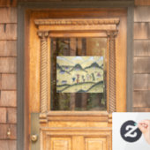 Bhutanees huis met boogschilderijen - Bhutan Raamsticker (Huis Deur)