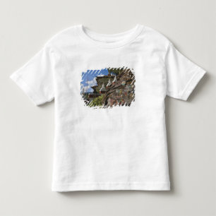 Bhutanees schrift op rotsen en Nepalese chortens Kinder Shirts