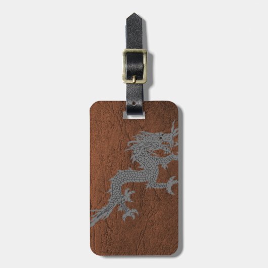 Bhutanese draak over leder bagagelabel (Voorkant verticaal)