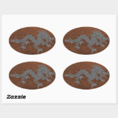 Bhutanese draak over leder ovale sticker (Vel)