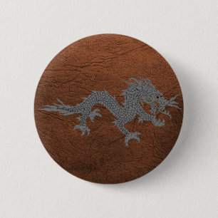 Bhutanese draak over leder ronde button 5,7 cm