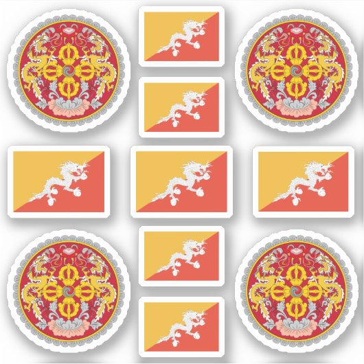Bhutanese nationale symbolen/wapenschild en vlag sticker (Voorkant)