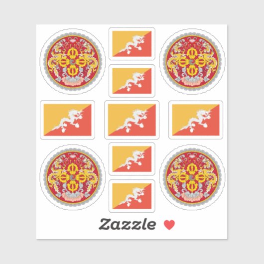 Bhutanese nationale symbolen/wapenschild en vlag sticker (Vel)