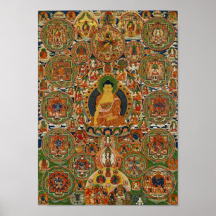 Bhutanese schilderde complete mandala poster
