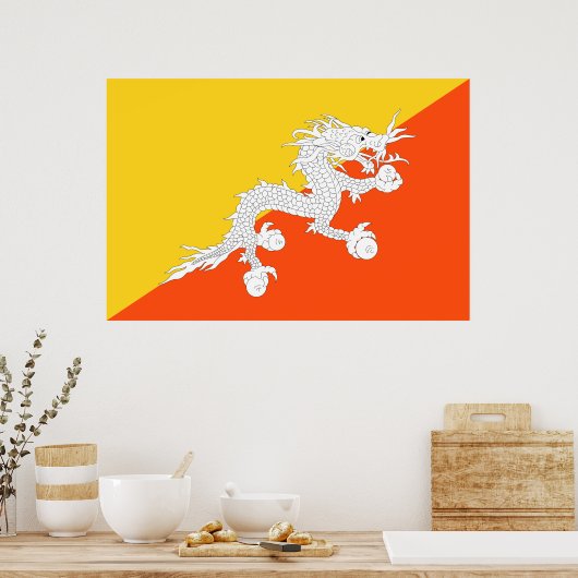 Bhutanese vlag (Bhutan) (Thunder Dragon) Poster (Keuken)